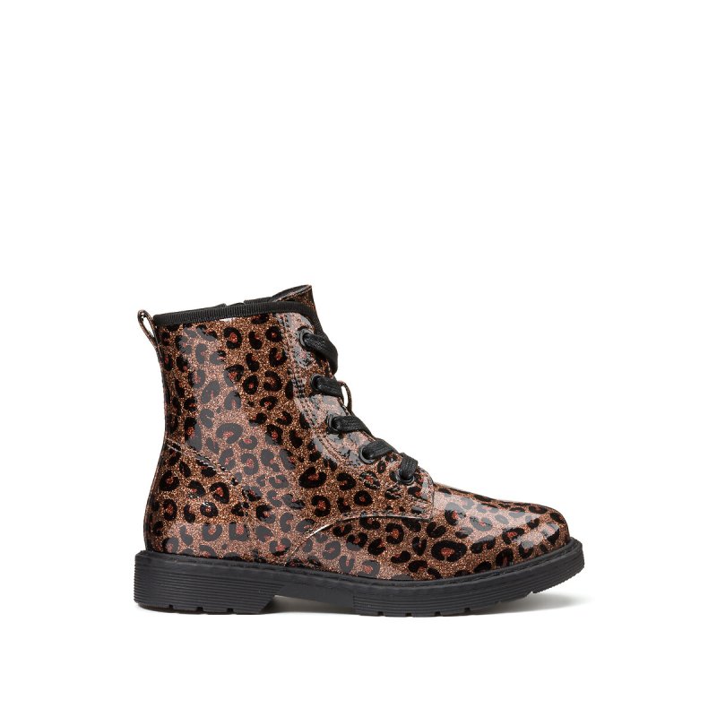 Ботинки На молнии и шнуровке леопардовый принт 32 каштановый